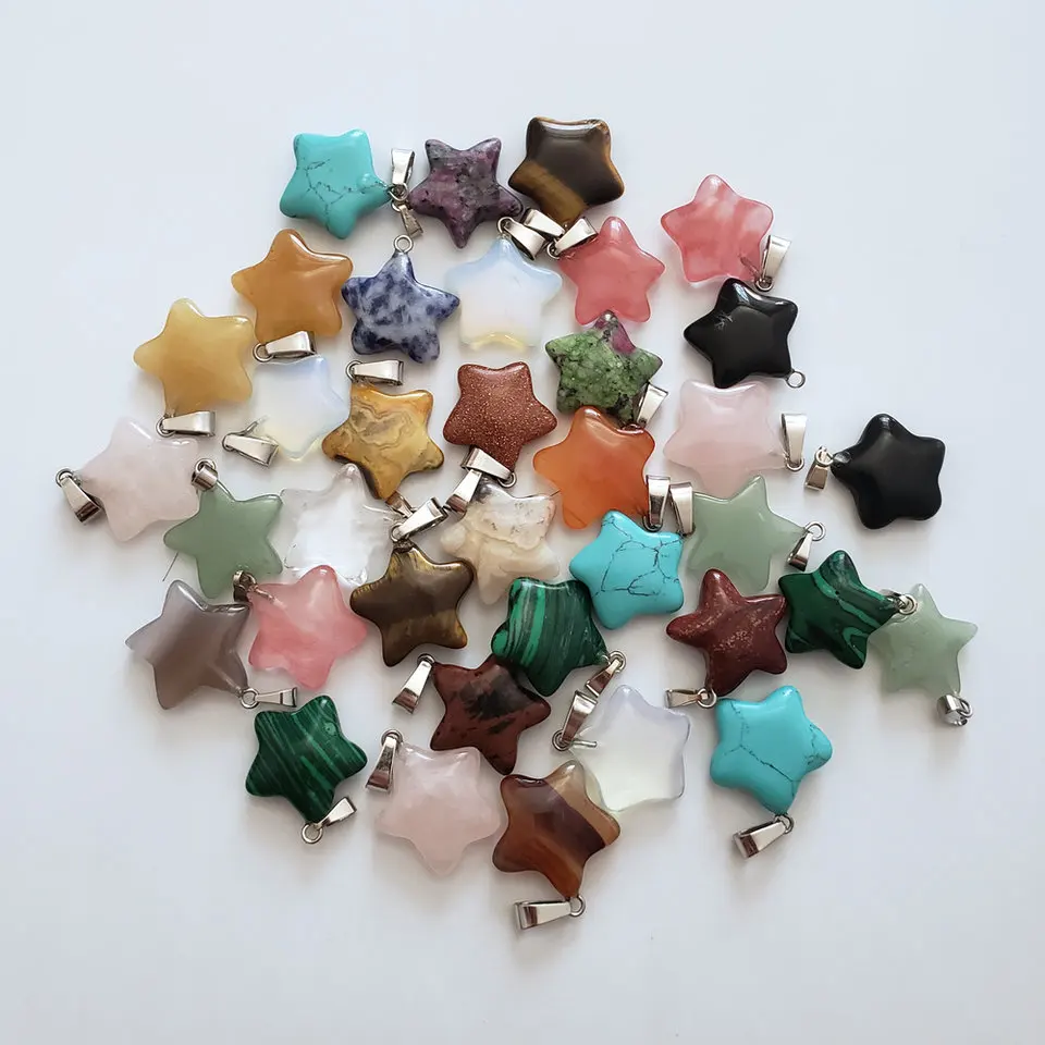 

Wholesale 50pcs/lot 2018 Hot sale fashion Assorted natural stone mixed star charms pendants for DIY jewelry making