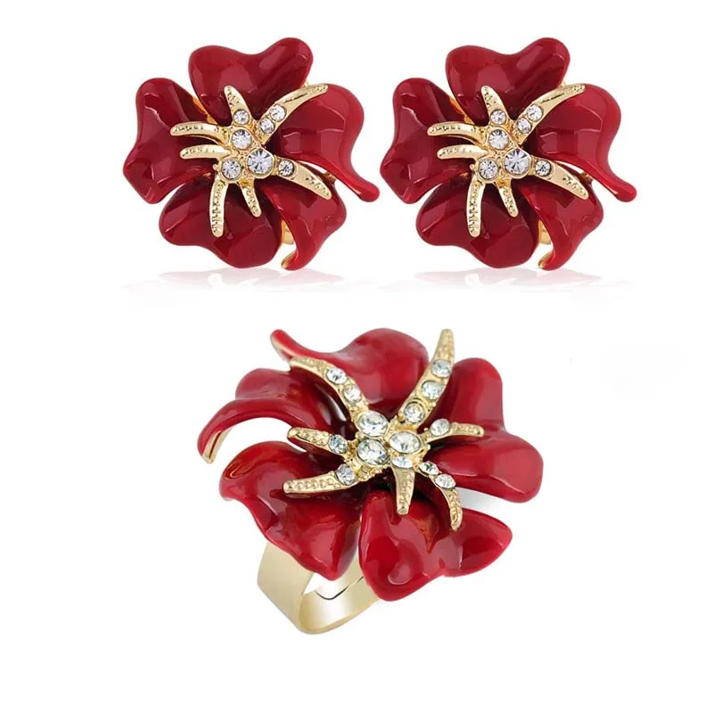 Женский ювелирный комплект из кольца и серёг с крупными эмалью|jewelry sets for women|fashion