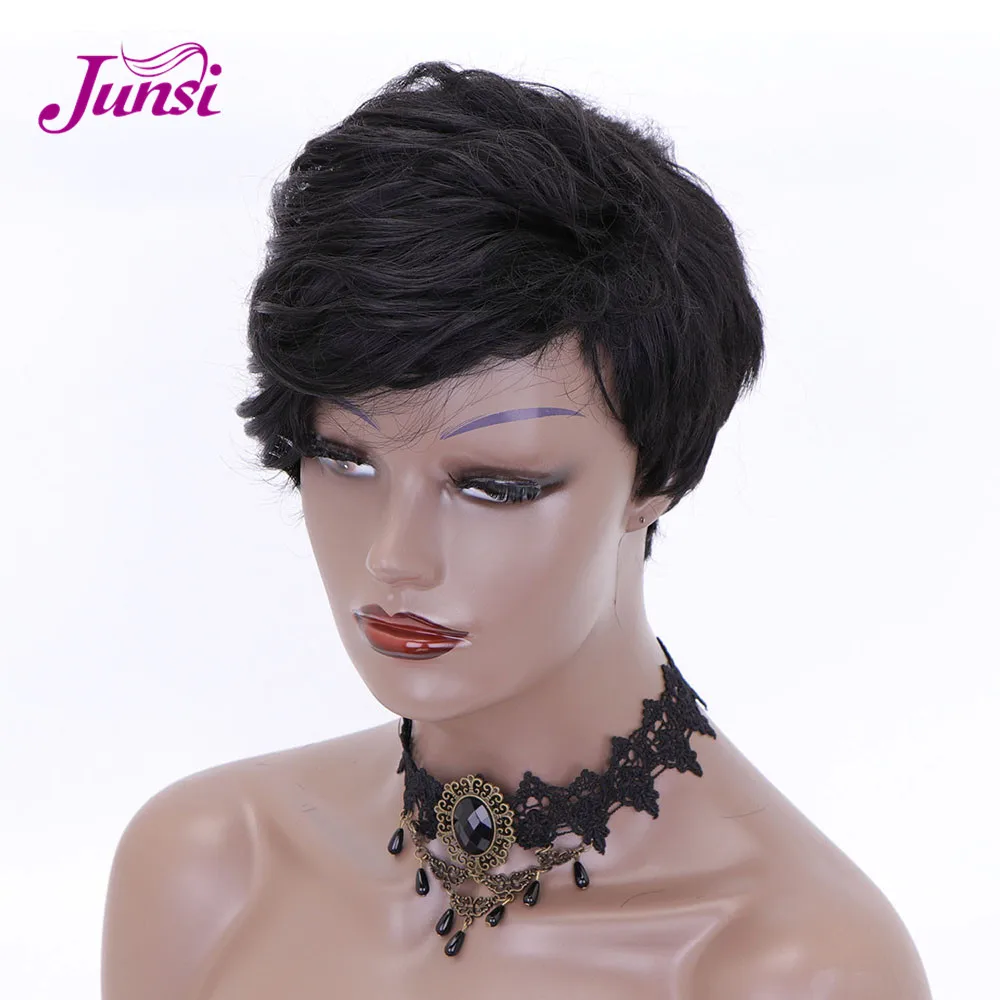 Короткие черные синтетические парики для женщин Pixie Cut парик естественная волна Косплей Термостойкое волокно