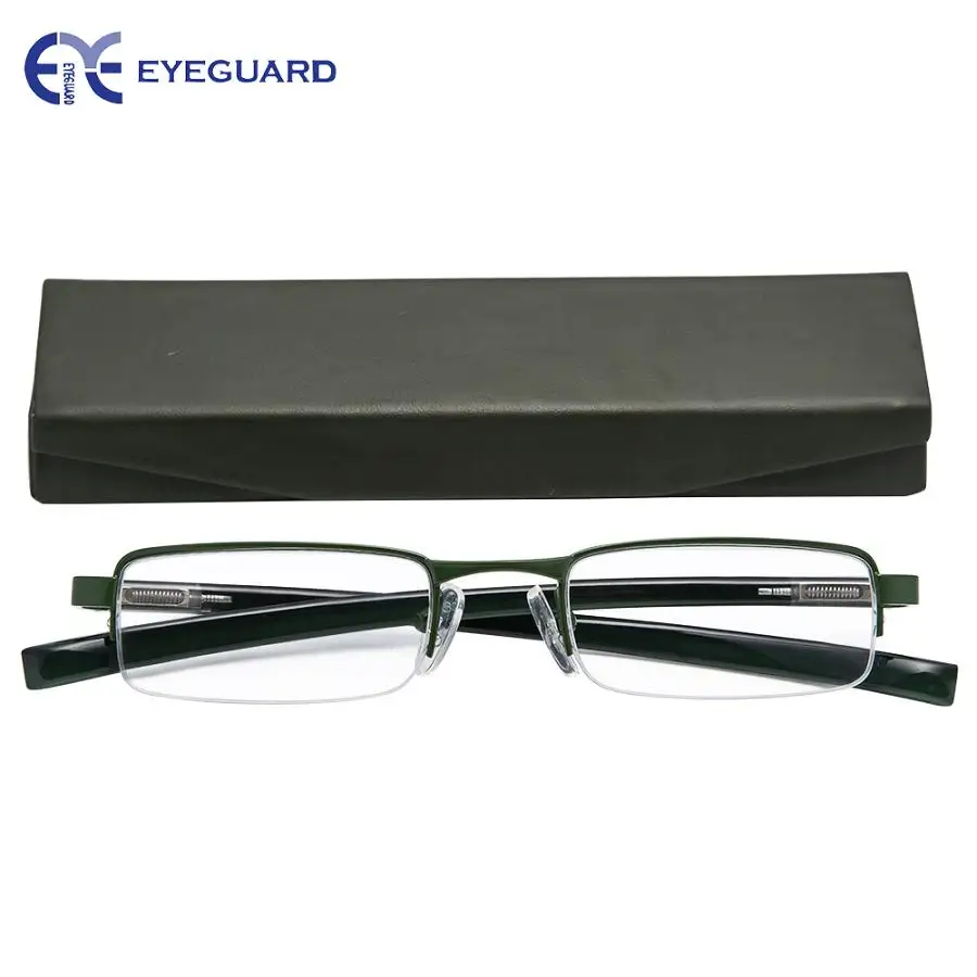 EYEGUARD Half-Rim металлический каркас Мини-объектив очки для чтения унисекс с жестким чехлом - Цвет оправы: Зеленый