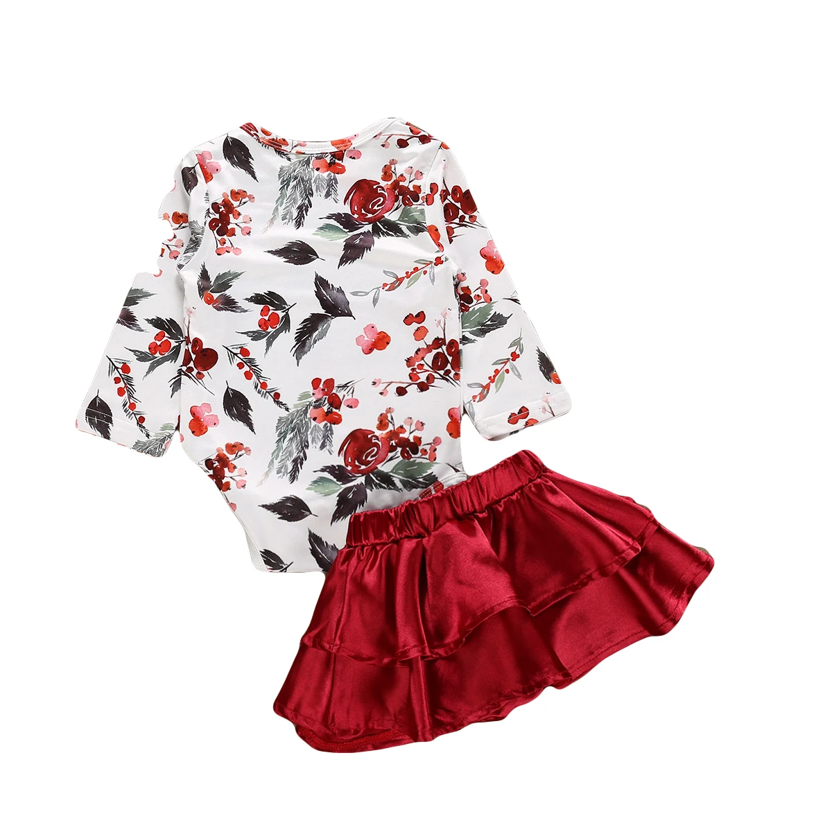 2PCS 0-24M Fashion Cute Newborn Baby Girl Long Sleeve Print Bodysuit Tops Layered Skirt Dress Girls Clothing Set | Детская одежда и