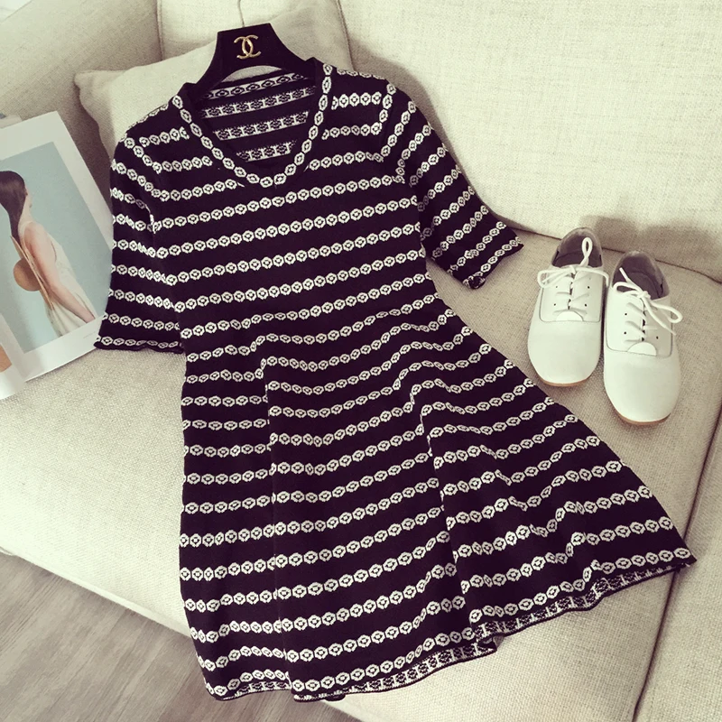 2018 женское вязаное платье с коротким рукавом и v образным вырезом маленькое милое