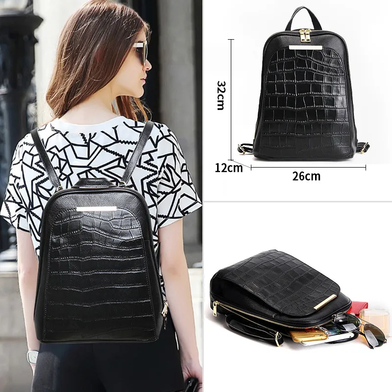 

Crocodile Pattern Women Genuine Leather Backpacks for Girl Female Notebook Shoulder Bags Teenagers Ladie Schoolbag Small Mochila