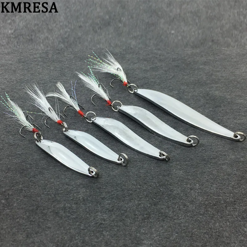 

1 pieces metal spinner spoon lure peach 5g 7g 10g 13g gold silver rotary hard bait for trout pike fishing feather triple hook