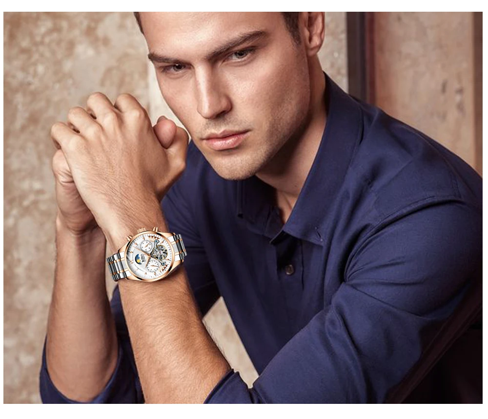 Мужские часы автоматические механические часы Tourbillon спортивные мужские часы повседневные деловые полностью стальные часы в ретро-стиле Relojes Hombre подарок
