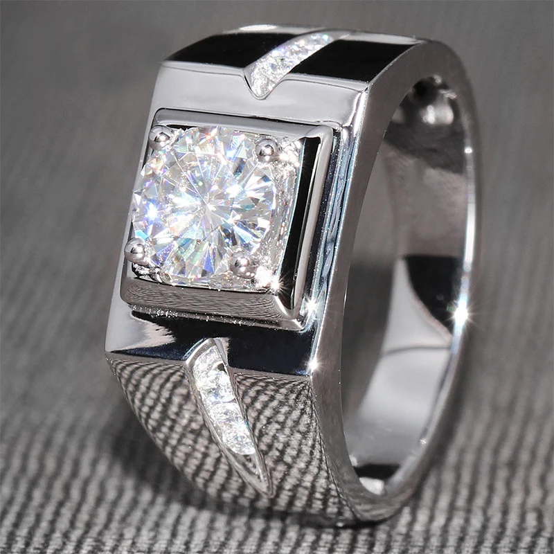 Кольца Vecalon мужские с фианитом 0.8CT AAAAA бриллиантовое серебряное обручальное
