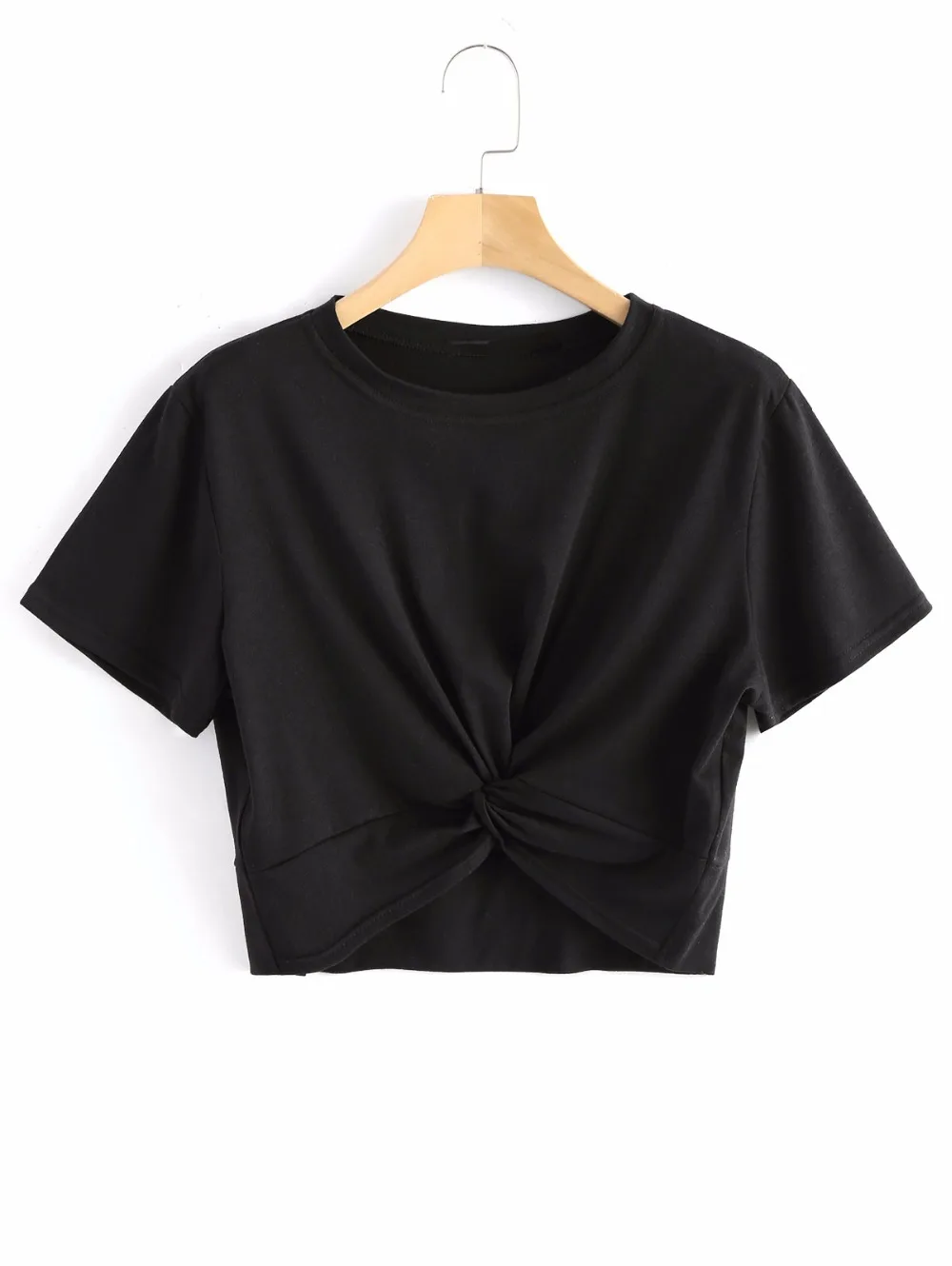 Женская футболка с коротким рукавом и перекрещенным подолом|Футболки| |