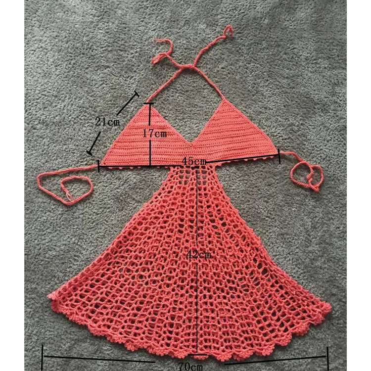 Вязаный крючком сетчатый бикини с бретельками на шее женский летний сексуальный