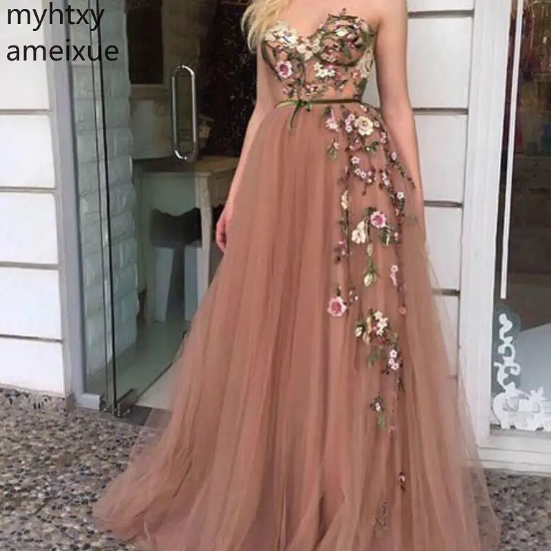 Hot Elegant Pink Long Dubai Fairy Dress Plus Size Evening Dres 2020 Lace Arabic Dresses Pretty Party Gown Vestido Longo Festa
