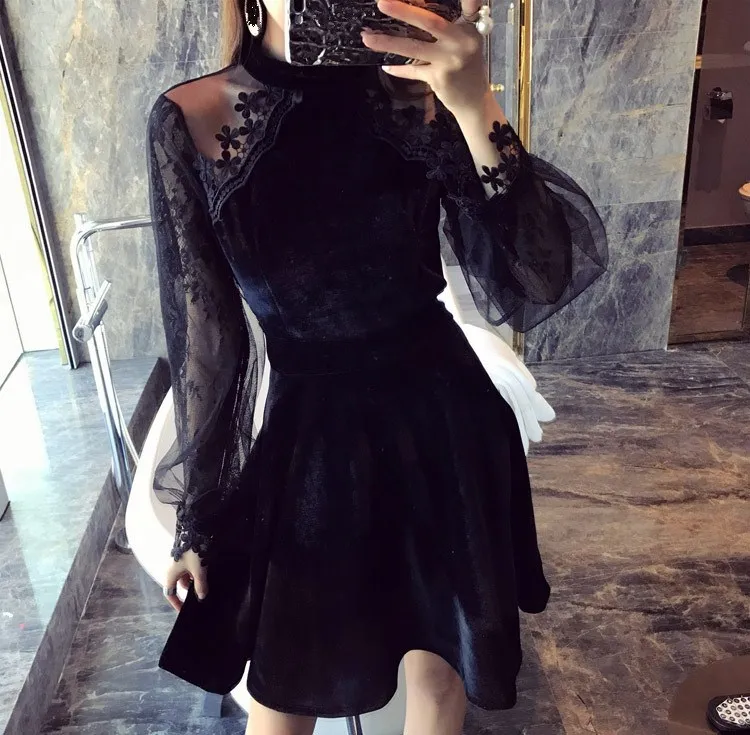 Мода 2019 новинка кружевное женское платье трапециевидной формы с рукавом