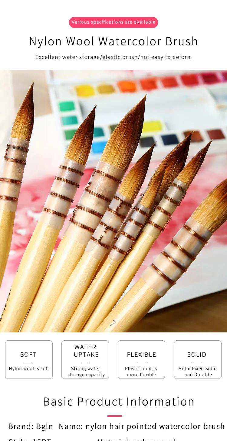1 шт., корейские нейлоновые кисти для акварельных красок, профессиональные остроконечные кисти для рисования, акриловые кисти, товары для рукоделия 15RT