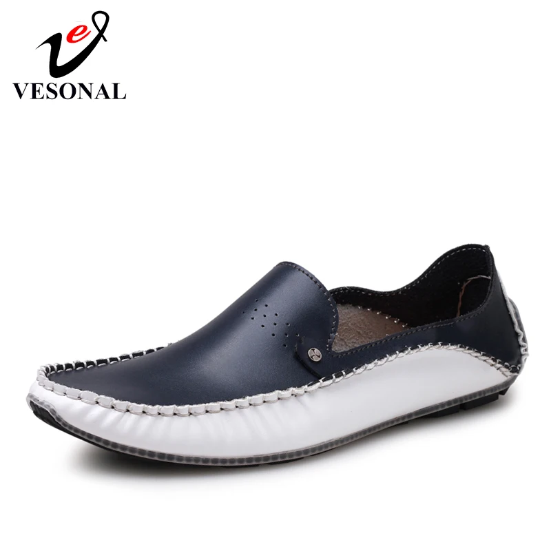 Мужские мокасины VESONAL из натуральной кожи на плоской подошве дышащие мягкие для