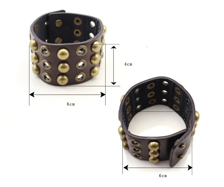 Fashion Jewelry Punk Style Rivet Buckle Brown Leather Bracelets For Women Men Wholesale | Украшения и аксессуары