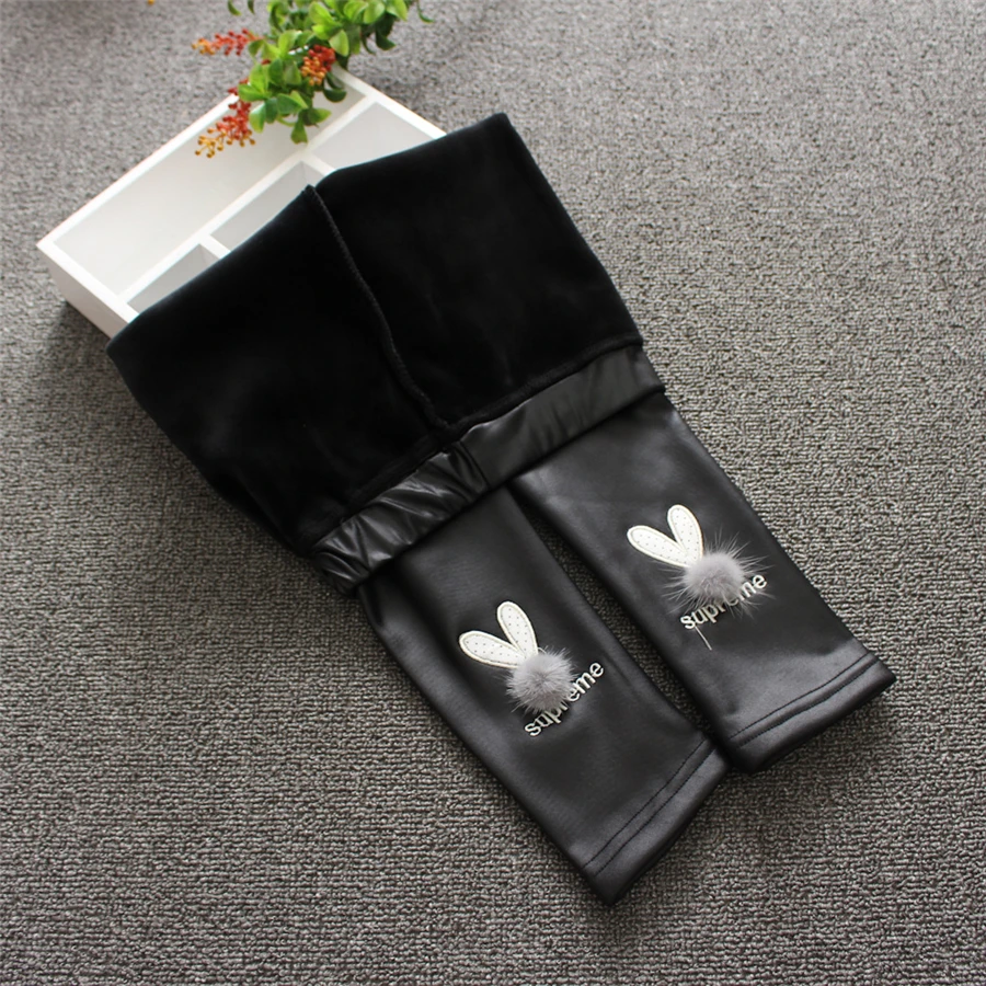 4 5 6 7 8 Years Kids Leggings for Girls Thicken Fleece Leather Leggins Winter Baby Velvet Elastic Long Pants Children's Trousers