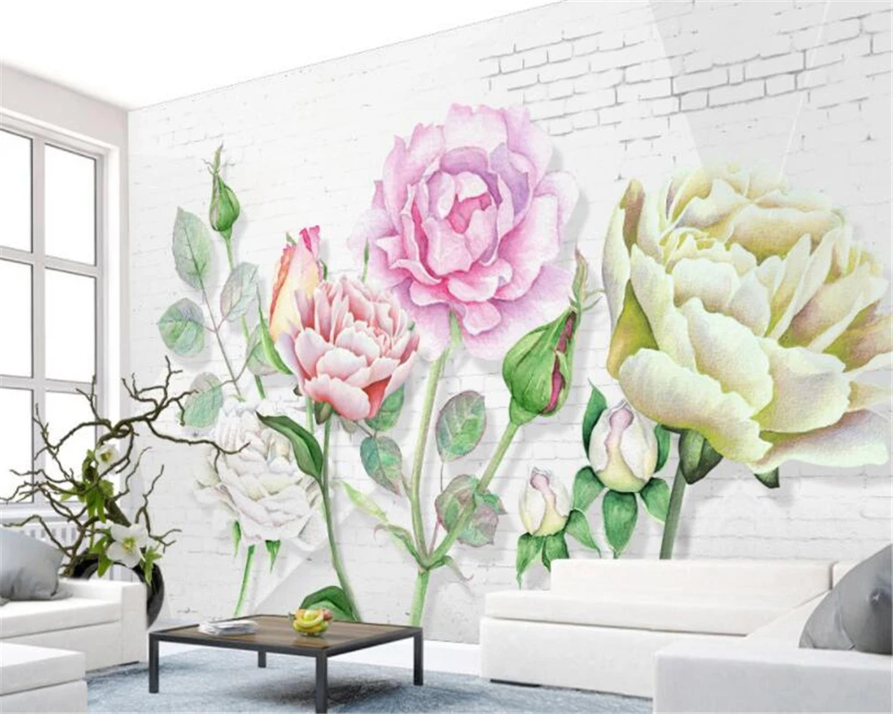 

Beibehang Custom photo wallpaper europe 3d Brick pattern rose floral murals living room bedroom tv background 3d wall paper
