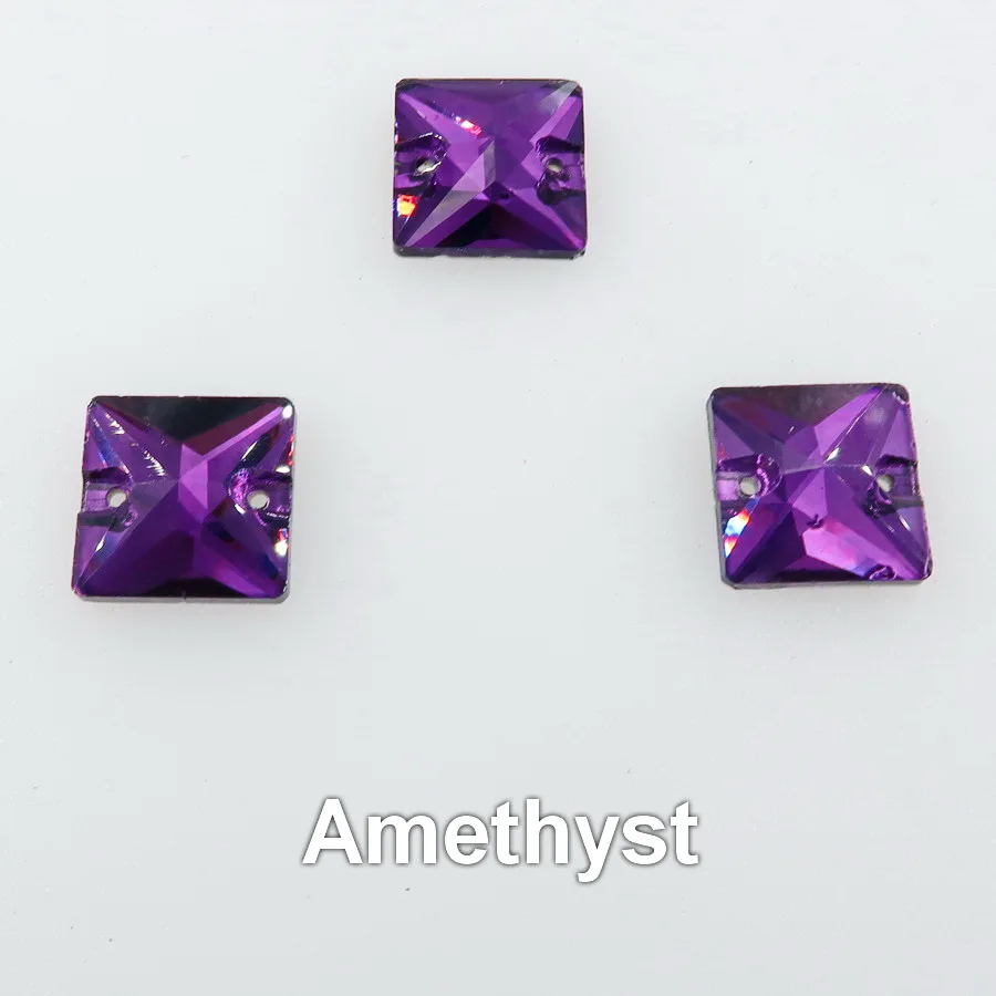 A18 Amethyst Квадратная форма, плоская задняя часть, с двумя отверстиями, стеклянный кристалл, 6 размеров, пришитые Стразы, стразы, бисер, свадебная обувь, сумки, сделай сам, отделка - Цвет: A18 Amethyst
