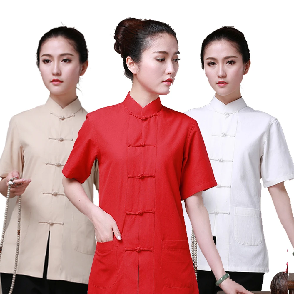 100% хлопок традиционный китайский однотонный костюм Тан женская одежда форма