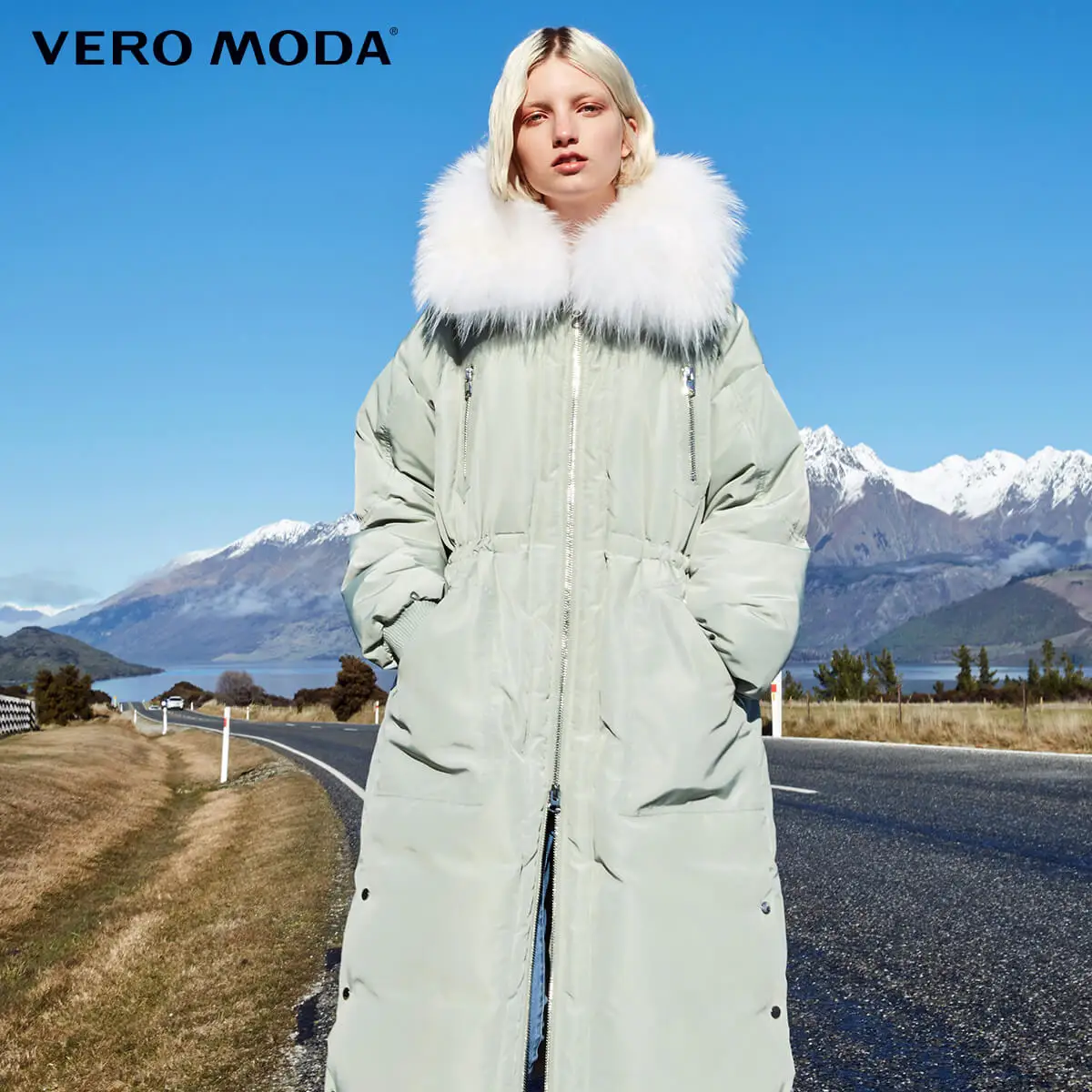 Vero Moda пуховик женский новая куртка-пуховик с воротником из 80% меха енота | 318412505 - Цвет: Desert sage