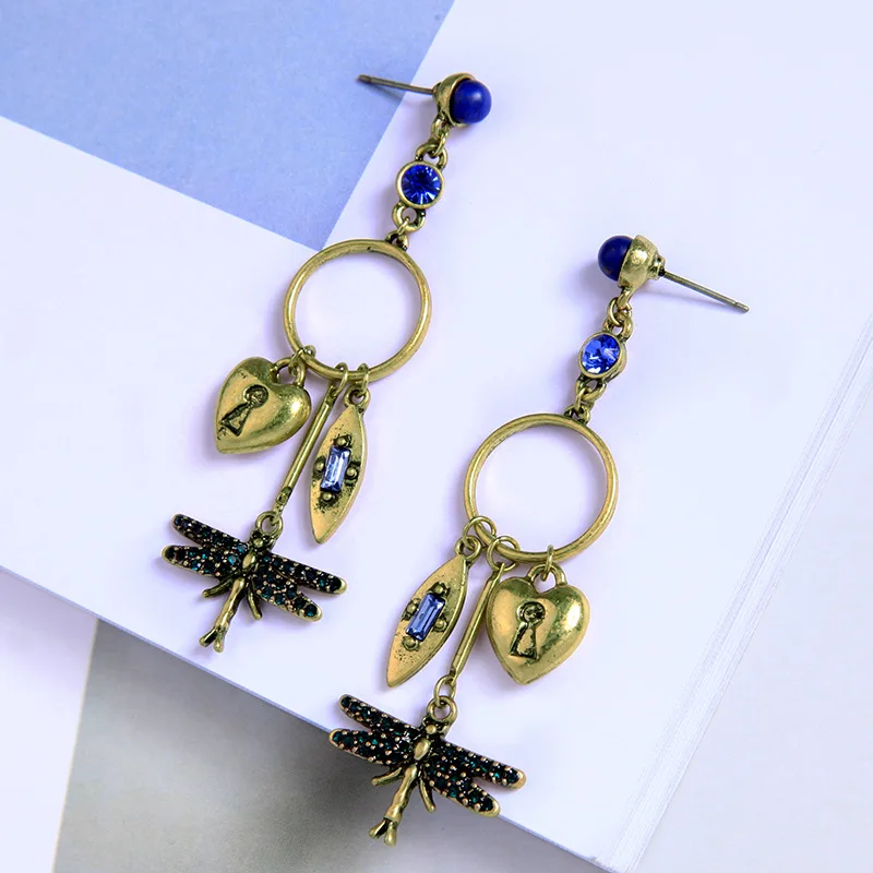 LUNA Чао Винтаж Античная Стрекоза бабочка подвесная серьга хрустальное сердце