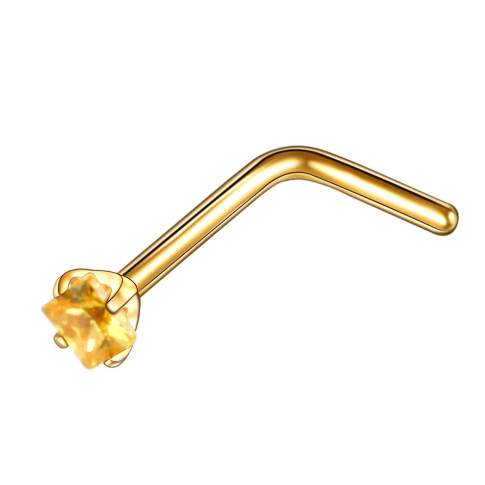 Golden yello 1 шт. хирургическая сталь с украшение с цирконием серьги в нос, гвоздики кольцо с крапановой закрепкой камня 20 г 316L хирургическая сталь кристалл пирсинг носа ювелирные изделия для тела - Окраска металла: Golden yello