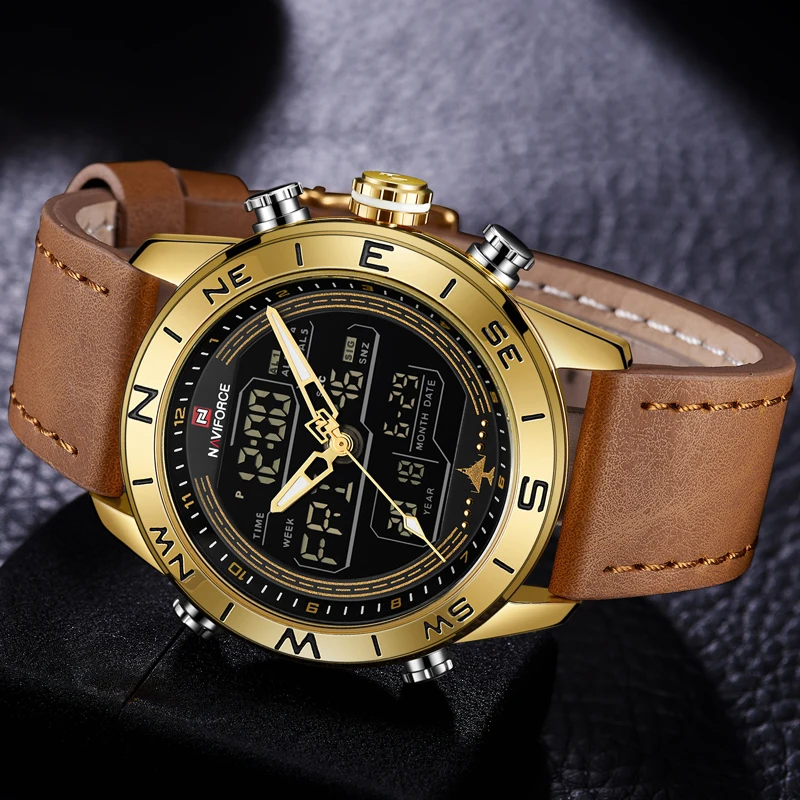 Часы NAVIFORCE мужские с двойным дисплеем роскошные деловые часы модные аналоговые