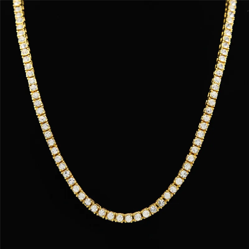 GS Rapper Hip Hop Bling Iced Out Tennis Necklace Men Gold Chain Luxury Rhinestone Necklaces For Punk Jewelry R3 | Украшения и