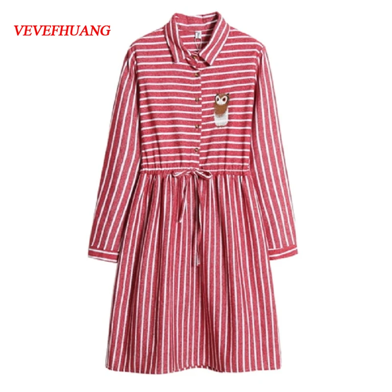 Весенне-осеннее винтажное женское платье с вышивкой Совы в полоску Vestidos Femininos из