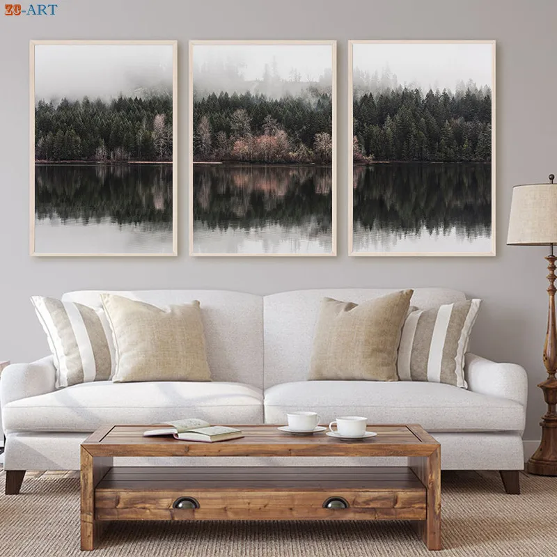 Озеро пейзаж отражение Искусство Печать природа плакат Холст Картина Настенная