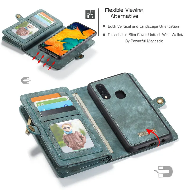 CaseMe кошелек чехол для samsung Galaxy A80 A20e A30 A40 A50 A70 класса люкс 2 в 1 съемный кожаный чехол для samsung S10 5G