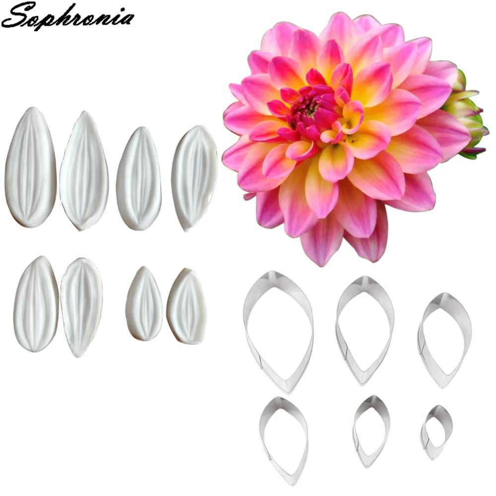 Dahlia Petal Veiner& Cutter силиконовая форма для помадки, инструменты для украшения торта, шоколадная клейкая паста, сахарное ремесло, шоколадный MoldCS272