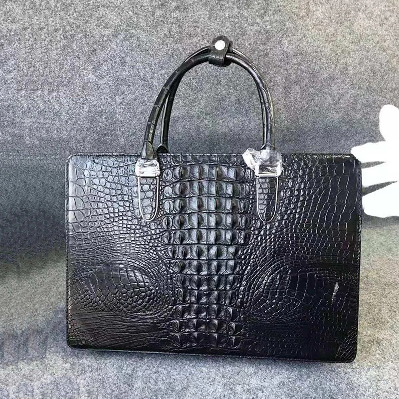 100% Genuine Alliagtor leather front pocket briefcase bag men luxury genuine crocodile leather business bags for men UBEJ0009