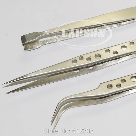 3pc/Lot Non-magnetic Steel Nonskid Hole Tweezer Flat Straight Curved Reversed Forceps Hobby Craft Gluing Jewelry | Инструменты