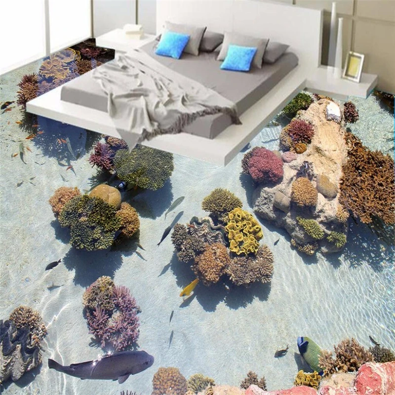 

beibehang 3D floor painting bathroom mural HD Coral Modern Art non-slip waterproof thickened self adhesive PVC Wallpaper sticker