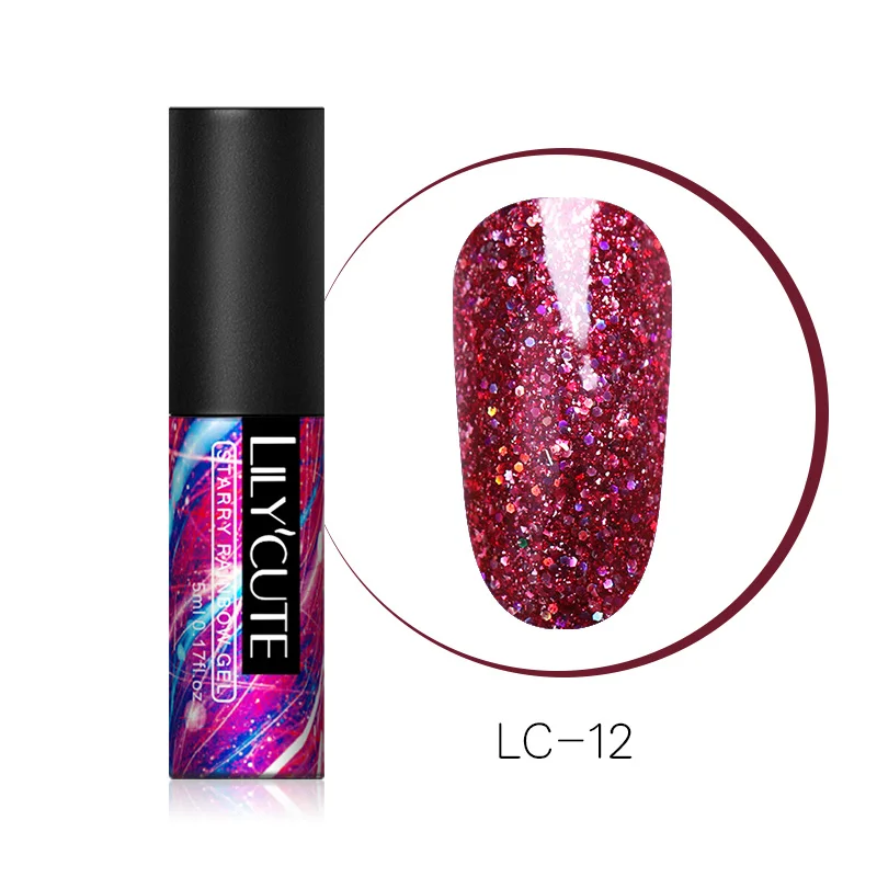 Starry LC-12 LILYCUTE 5 мл Блестящий УФ Гель-лак с блестками Блестящий голографический мерцающий отмачивающийся Гель-лак для дизайна ногтей маникюрный лак - Цвет: Starry LC-12