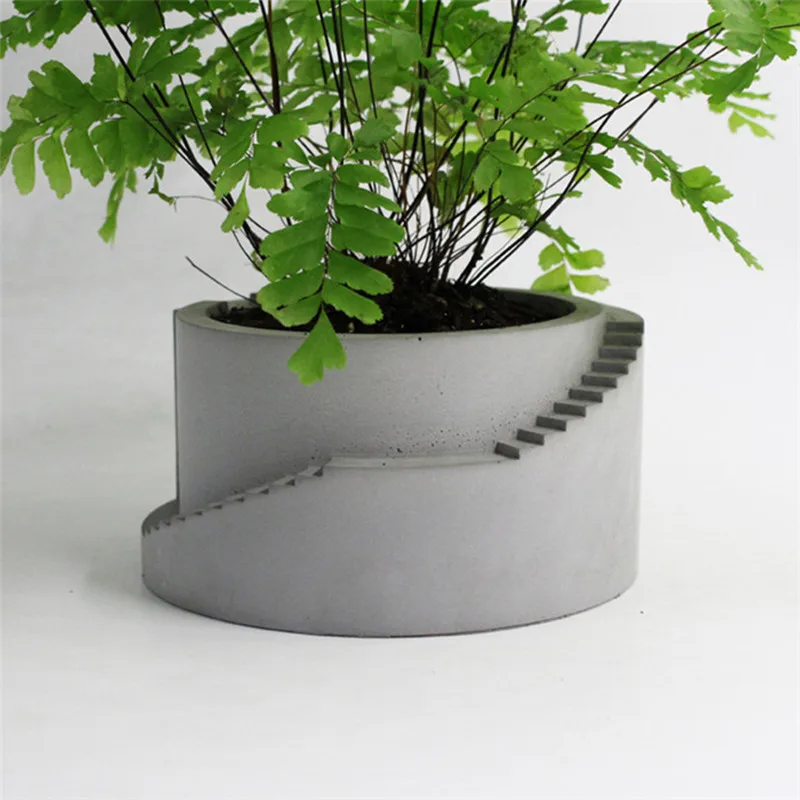 Round Concrete Planter Silicone Mold Ladder Shape Plaster Clay Flower Pot Mould for Home Garden Decor