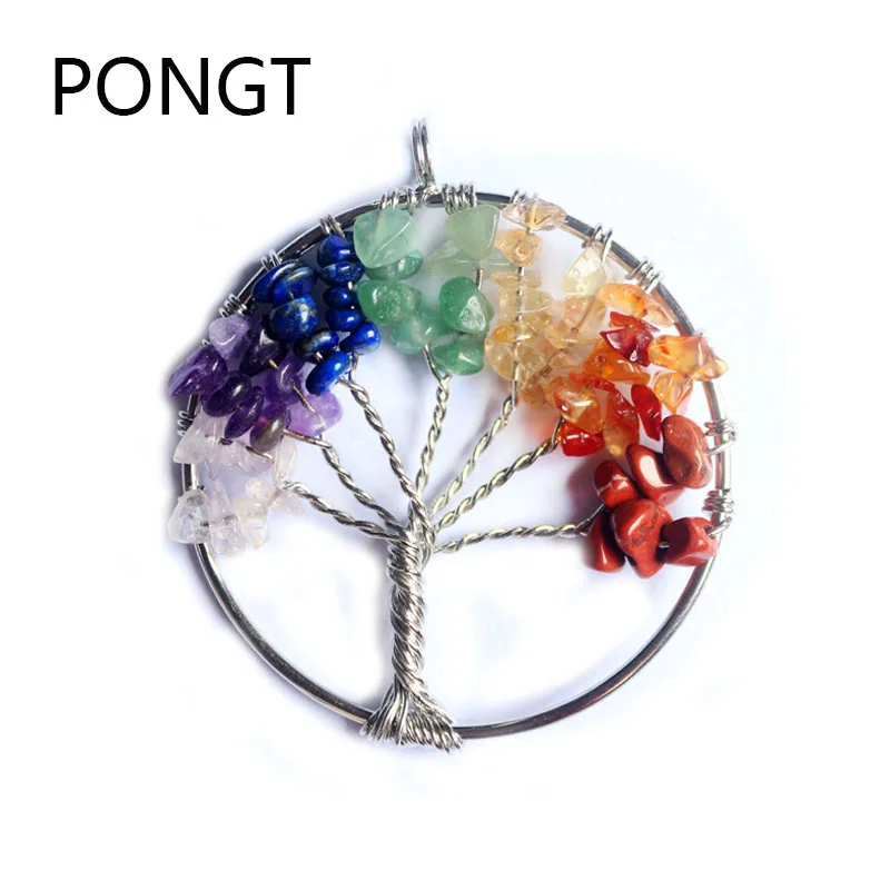 Новая мода серебряная проволока обернуть дерево жизни кулон Радуга круг