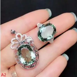 Зеленый KJJEAXCMY boutique jewels 925 Чистое серебро инкрустированный красный корунд Аметист Зеленый Кристалл Подвеска с белым нефритом кольцо, Женский 2 шт+ c - Цвет камня: Зеленый