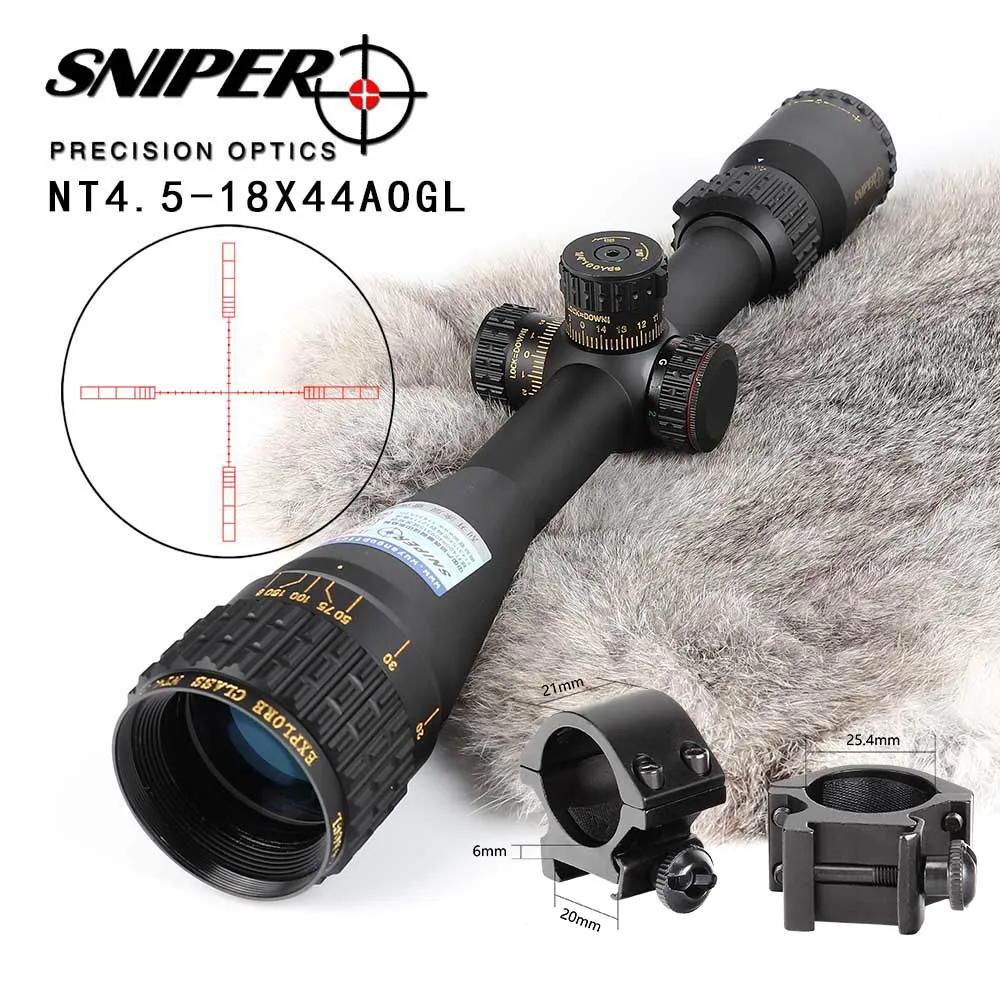 with Picatinny Rings SNIPER NT 4,5-18X44 AOGL охотничьи оптические прицелы тактический оптический прицел полноразмерный стеклянный гравированный прицел с подсветкой RGB - Цвет: with Picatinny Rings