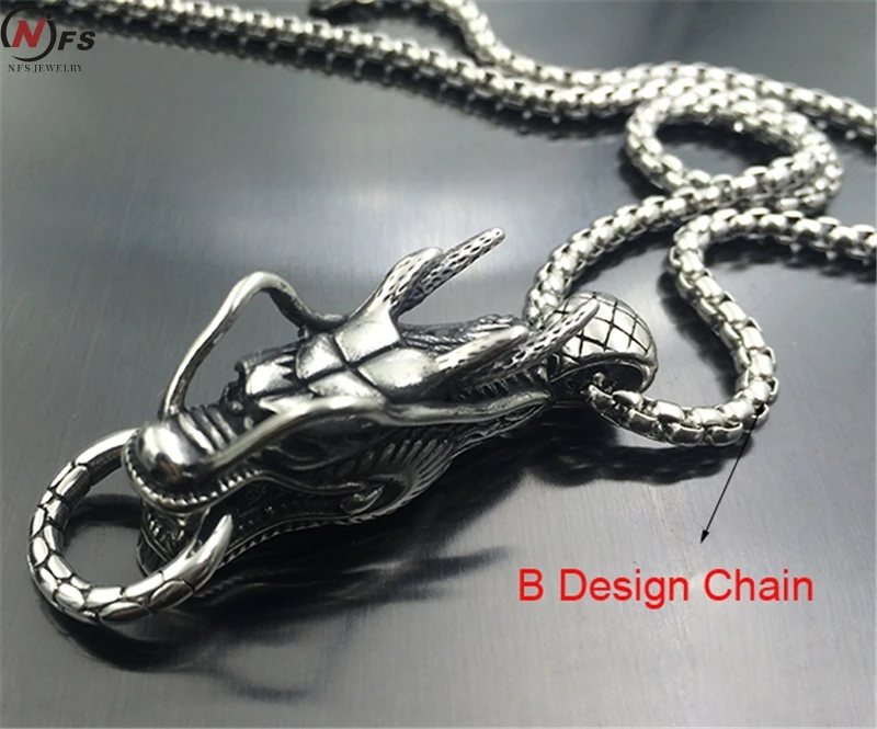 Silver NFS Панк ювелирные изделия Зодиак дракон кулон цепочки и ожерелья нержавеющая сталь для мужчин тайский серебряный друг подарок с коробкой - Окраска металла: Silver