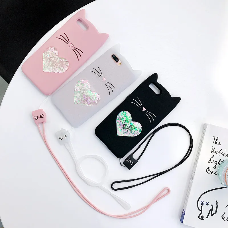 Cute cat pattern quicksand soft tpu silicone case for Samsung S8 S9 plus Note 8 9 J330 J6 J8 2018 A7 coque glitter shining cover |