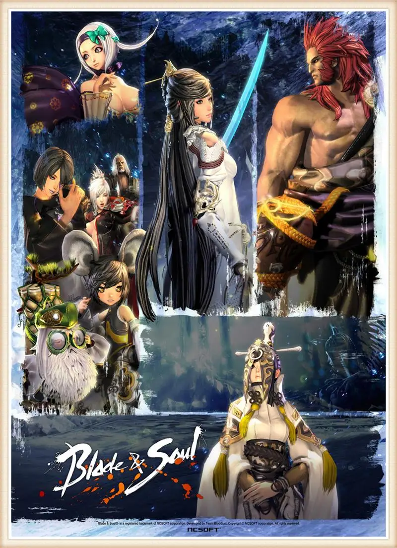 Игровые плакаты Blade & Soul высококачественные настенные наклейки принты из белой