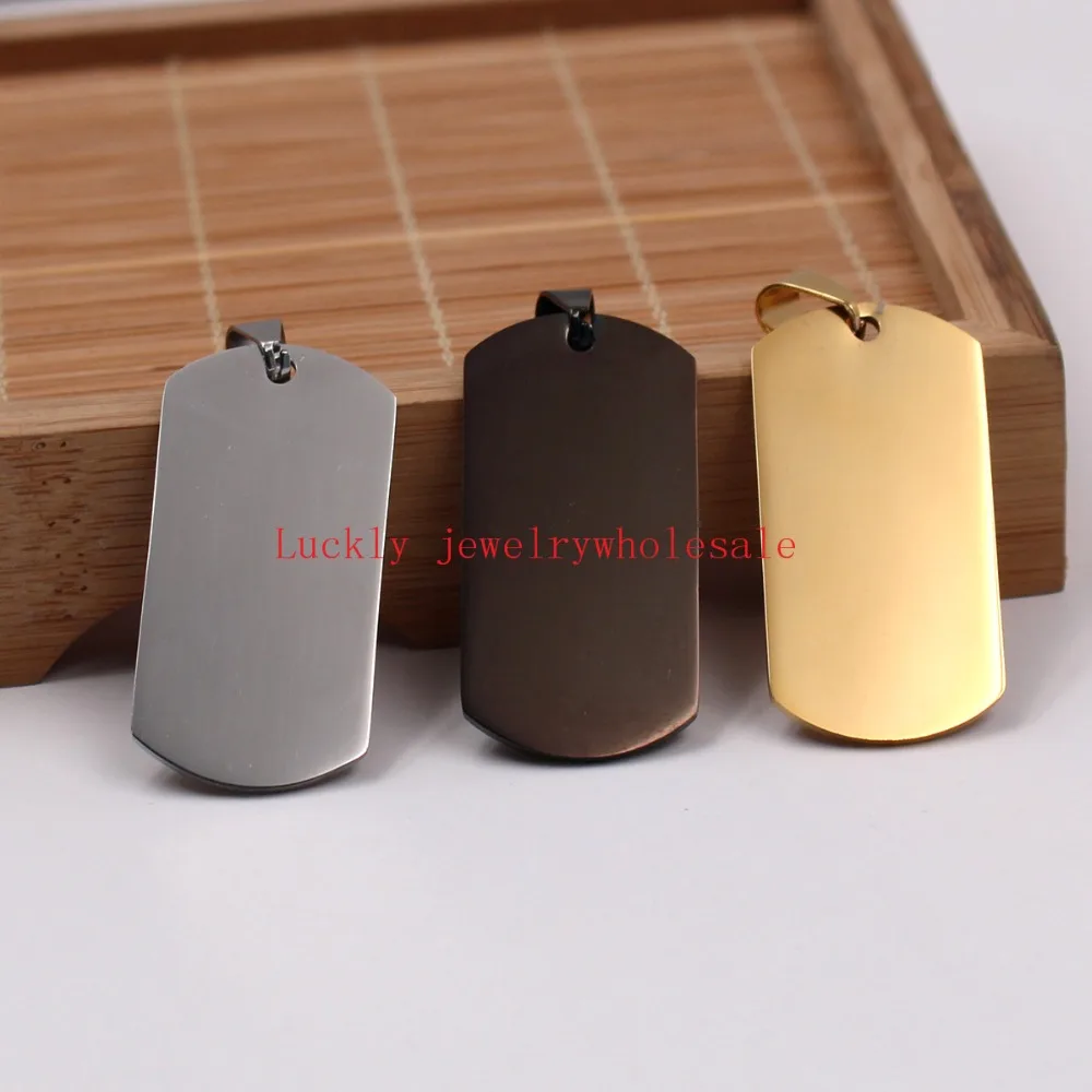 Choose 1pcs Stainless steel 20*40mm Simple design Dog Tag Amry Pendant no chain Gold / black Unisexs