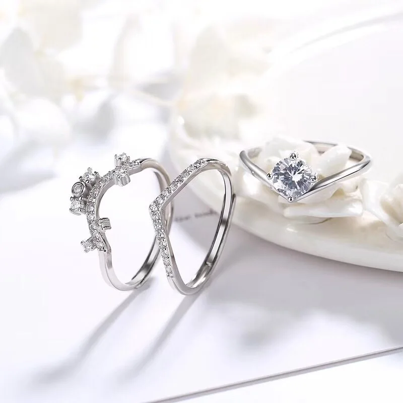 BOSCEN 925 Sterling Silver Ring For Women Gift 2019 Zircon Gem Crown Detachable Three In One wearing methods Creative | Украшения и