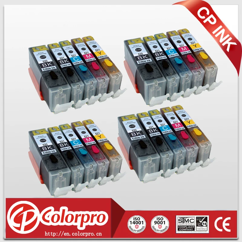 Оптовая продажа 20PK PGI520 CLI521 картридж со съедобными чернилами для Canon Pixma IP3600 IP4600
