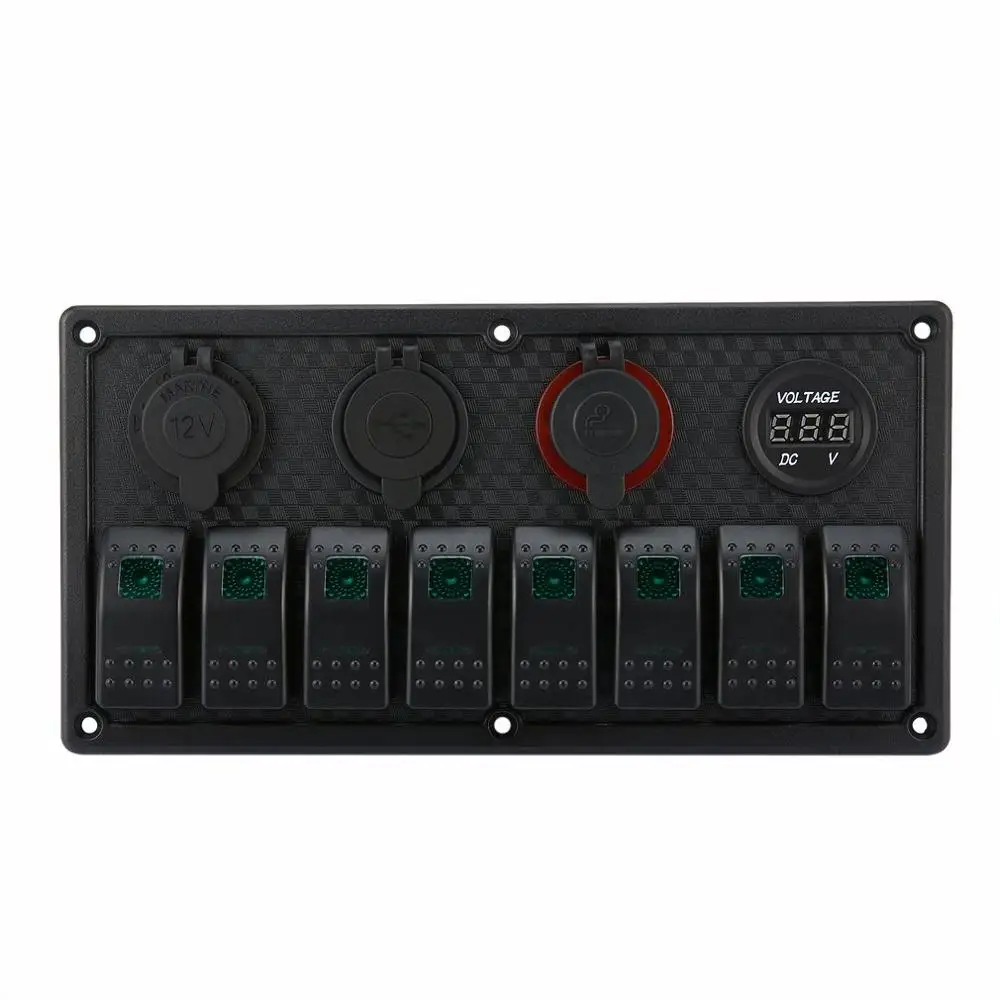 Green light Новинка, 8 комплектов, светодиодный, автомобильный, для лодки, кулисный переключатель, панель, двойной USB, прикуриватель, вольтметр, автомобильный, светодиодный, для лодки, переключатель, панель, горячая распродажа - Цвет: Green light