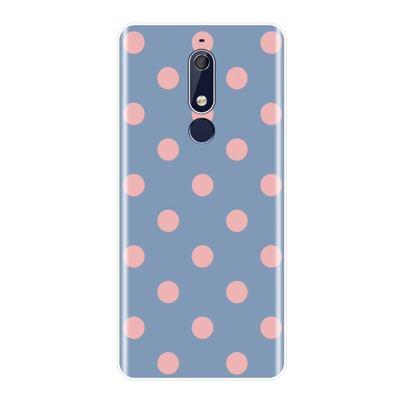 Задняя крышка в горошек с сердечками и надписью Love Pink для Nokia 7 1 6 5 3 2 Plus мягкий