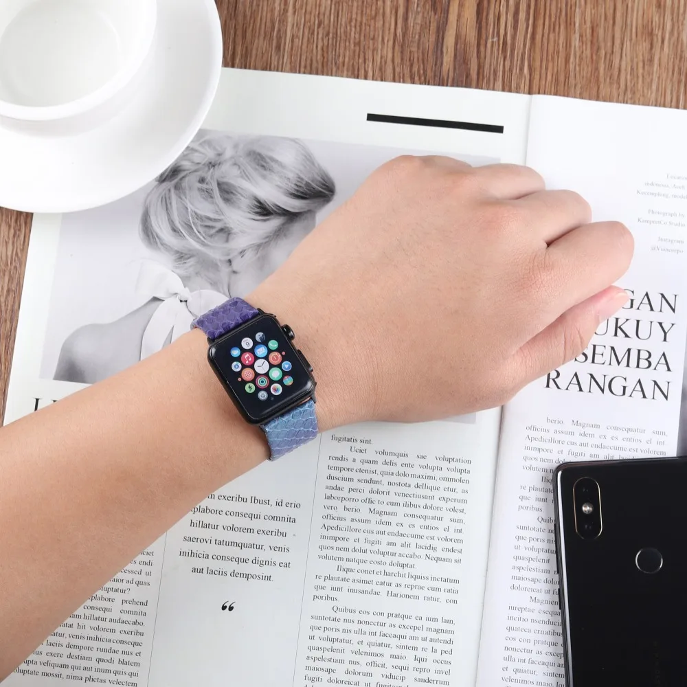 Ремешки из змеиной кожи для Apple Watch 4, 3, 2, 1, кожаный ремешок для Apple Watch 42 мм, 44 мм, 38 мм, 40 мм, для iWatch, ремешок 42 мм, 44 мм