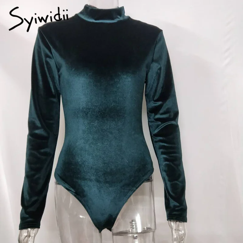 Syiwidii сексуальные боди для женщин 2018 бархатные зимние Зеленые Боди с длинным