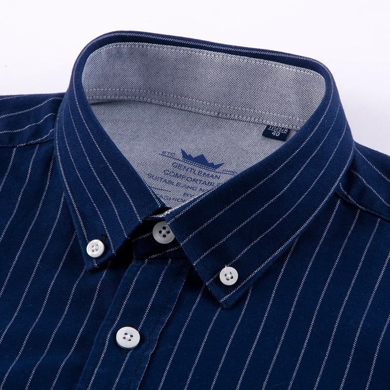 5XL Mens Striped dress Shirts Male work casual Shirt solid color plus size 100% cotton oxford plaid Men camisa masculina | Мужская
