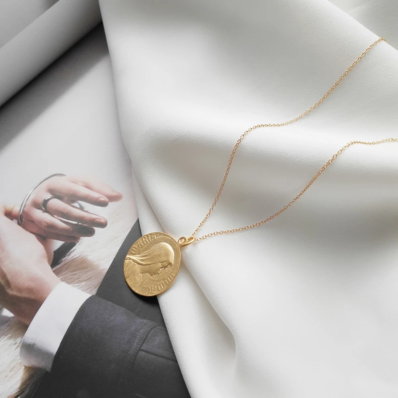 LouLeur 925 sterling silver Double-sided portrait pendant necklace gold round figure for women festival jewelry gift | Украшения и